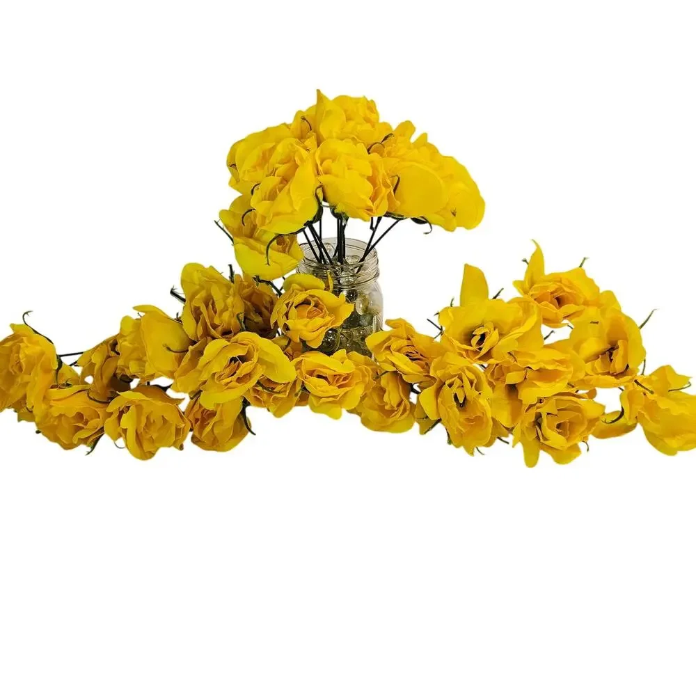 Yellow Artificial Silk Rose Buds Wired Stems Wedding Craft 2.5